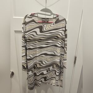 Chico’s Travelers Collection 3 (L) Abstract Swirl Tunic Top White Gray Olive